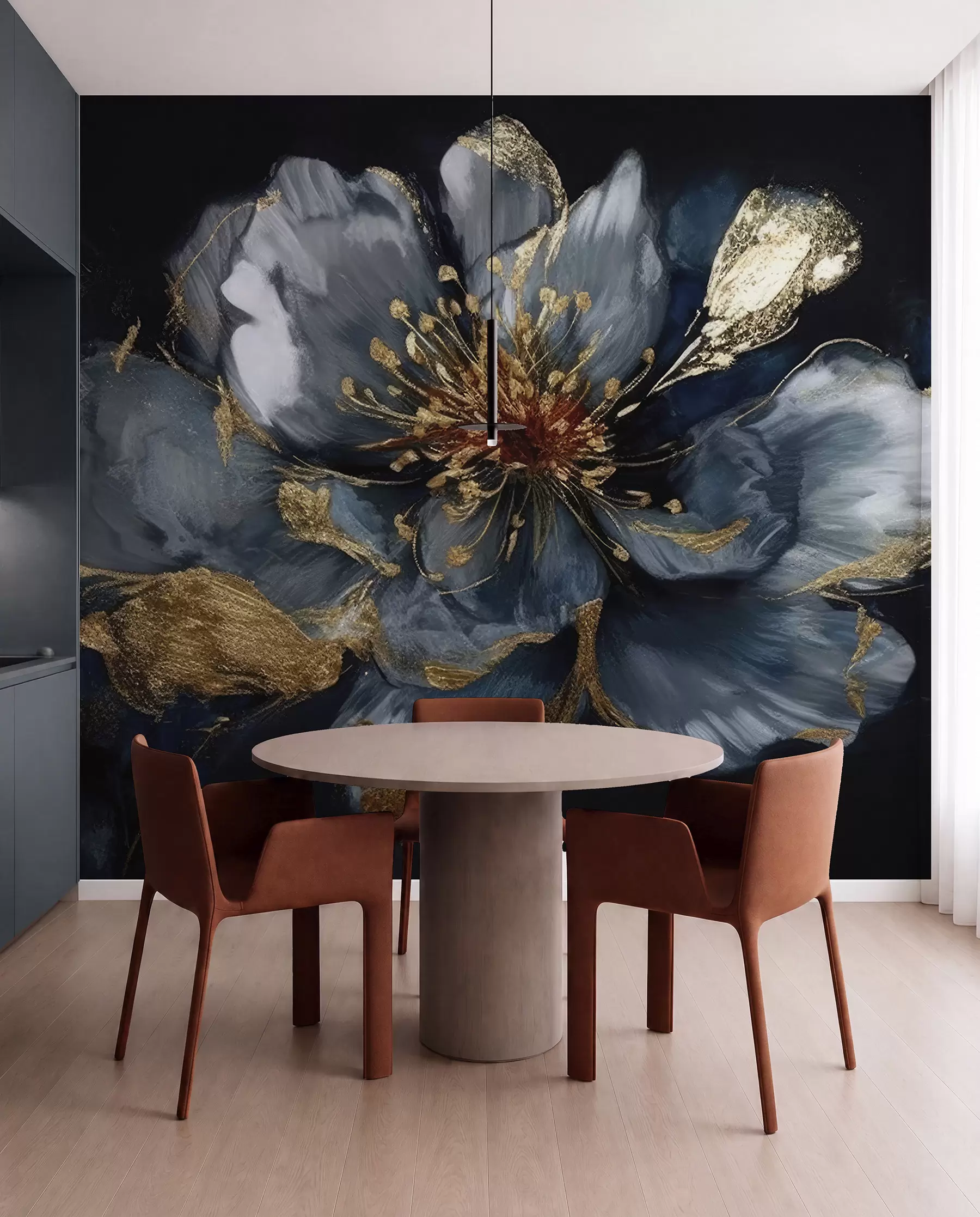 Carta da parati 3D Fiori Grande fiore blu con venature n. u95657