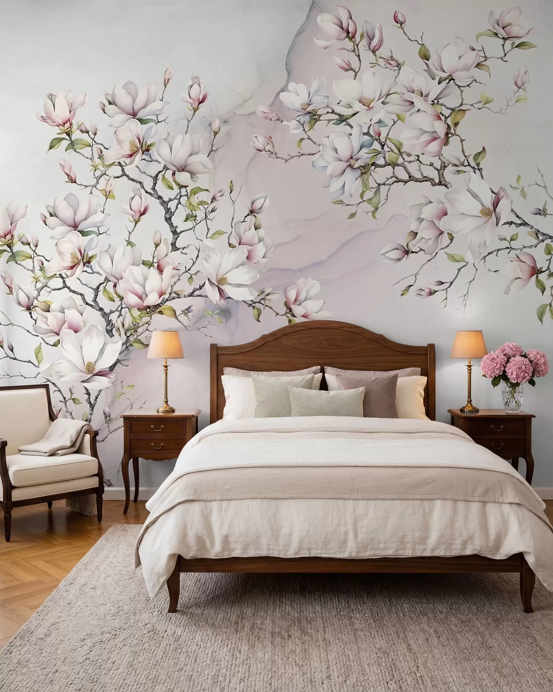 Carta da parati Floreale Magnolia sul marmo n. u96114
