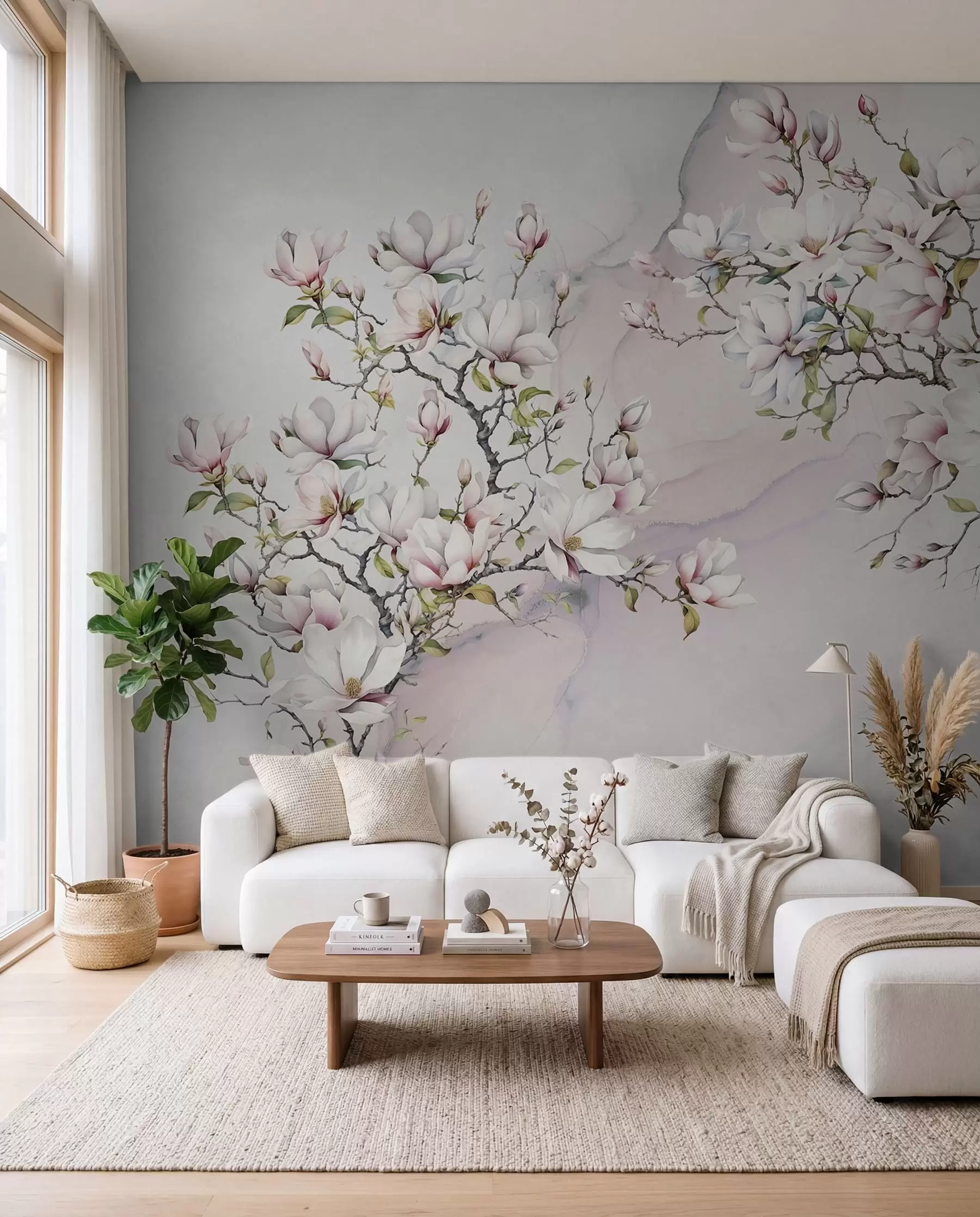 Carta da parati Floreale Magnolia sul marmo n. u96114