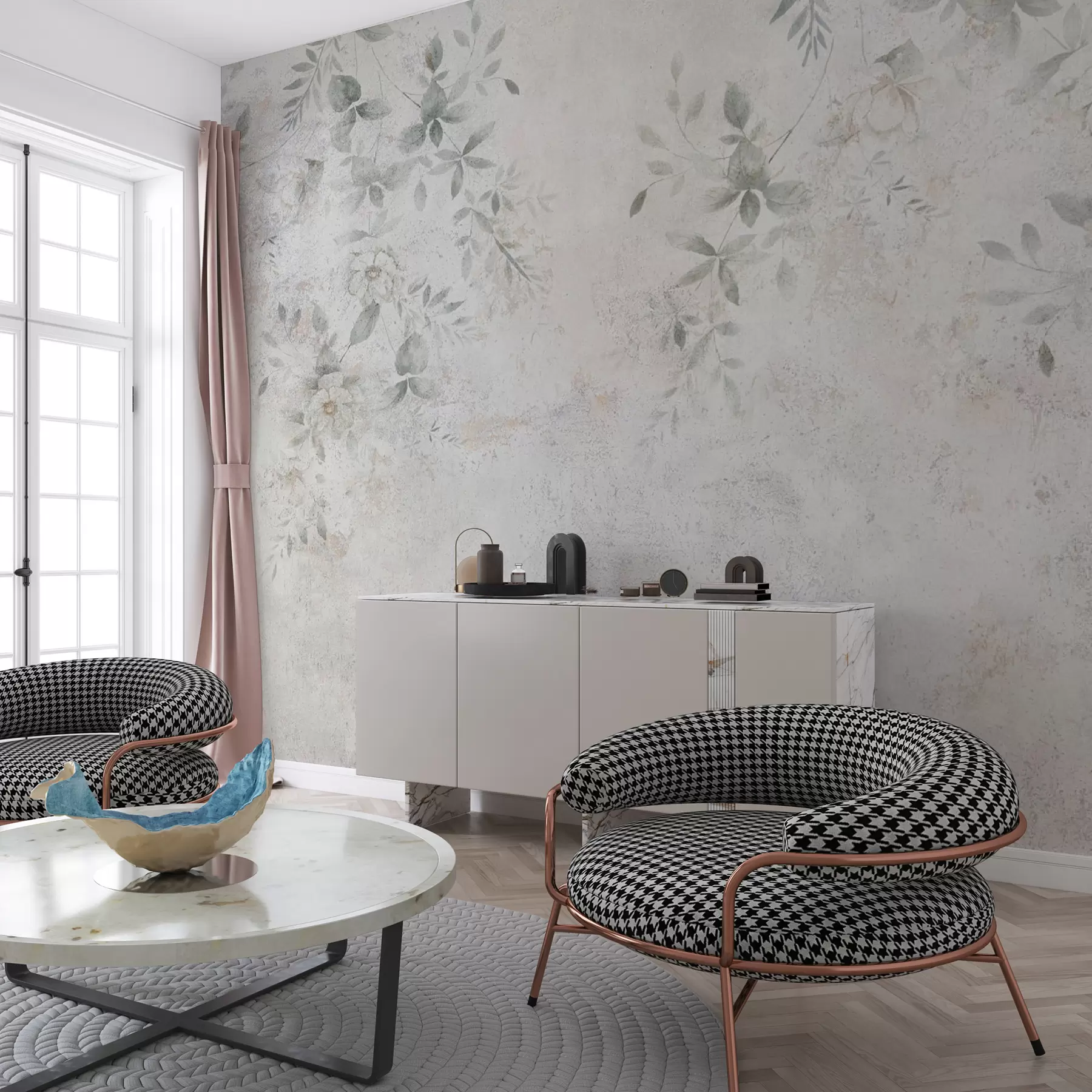 carta da parati Fiori con rami su cemento sfondo grunge minimalismo nr. u96140