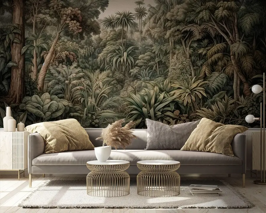 carta da parati Bella giungla verde astratta con foglie tropicali nr. u96093
