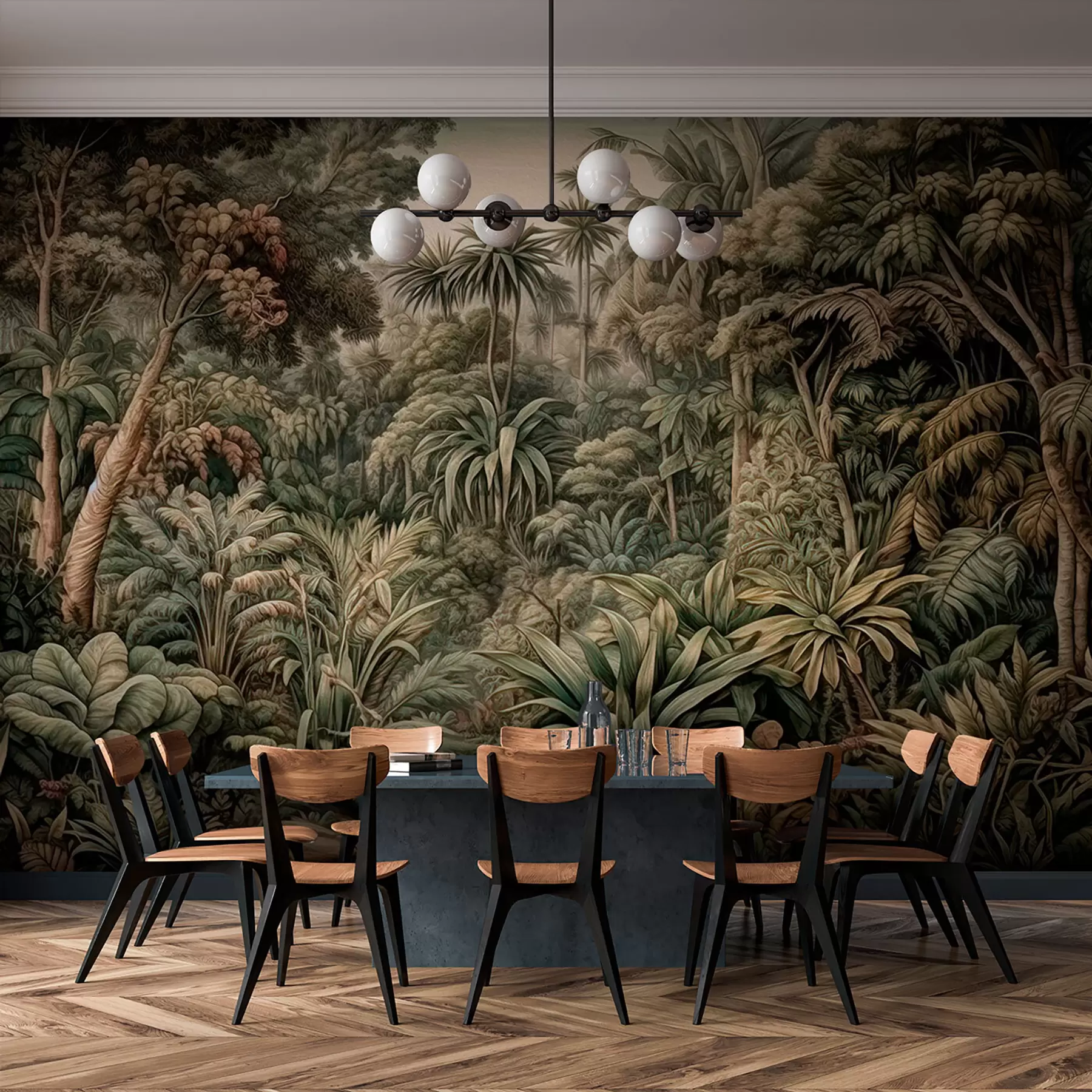 carta da parati Bella giungla verde astratta con foglie tropicali nr. u96093