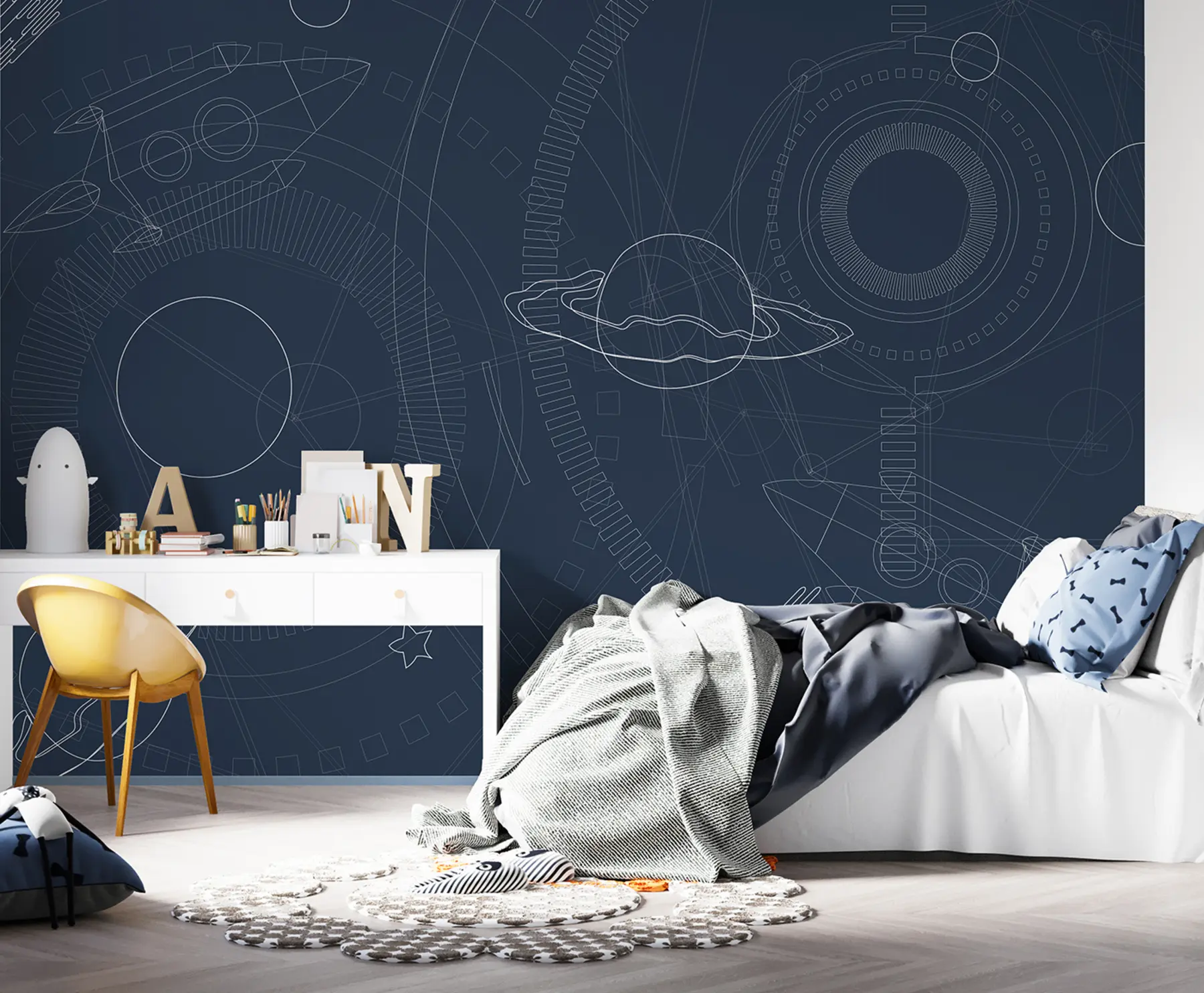 carta da parati Illustrazione dello spazio, pianeti, astronave nr. u95918