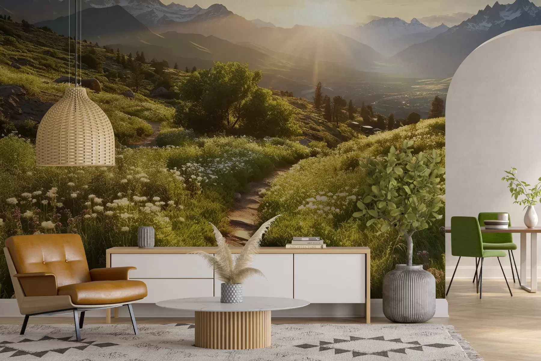 Carta da parati nature Tramonto del paesaggio di montagna 