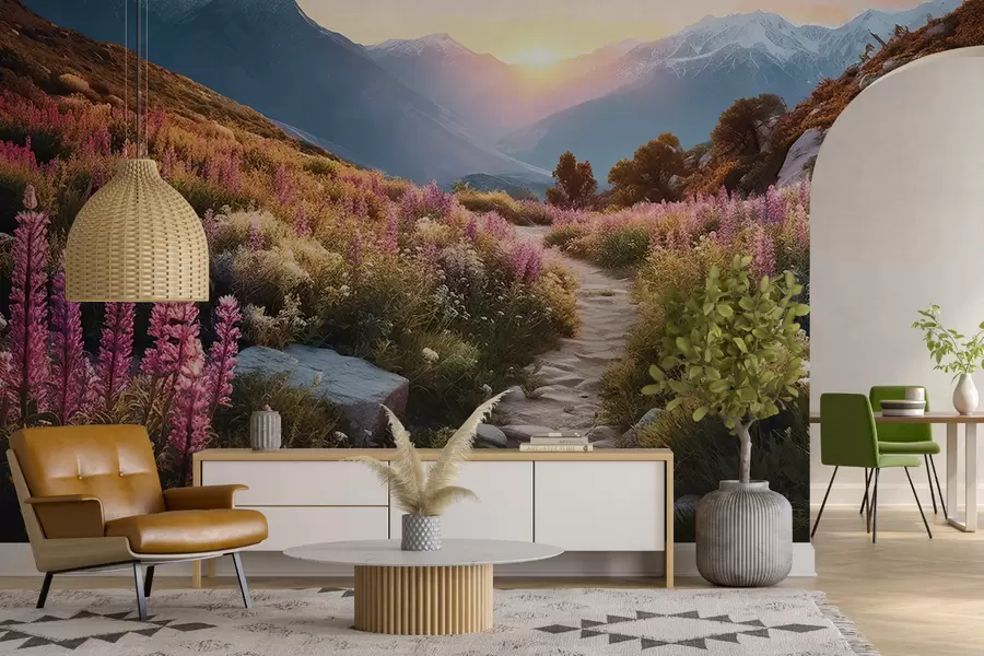 Carta da parati nature Fiori magici del paesaggio montano 