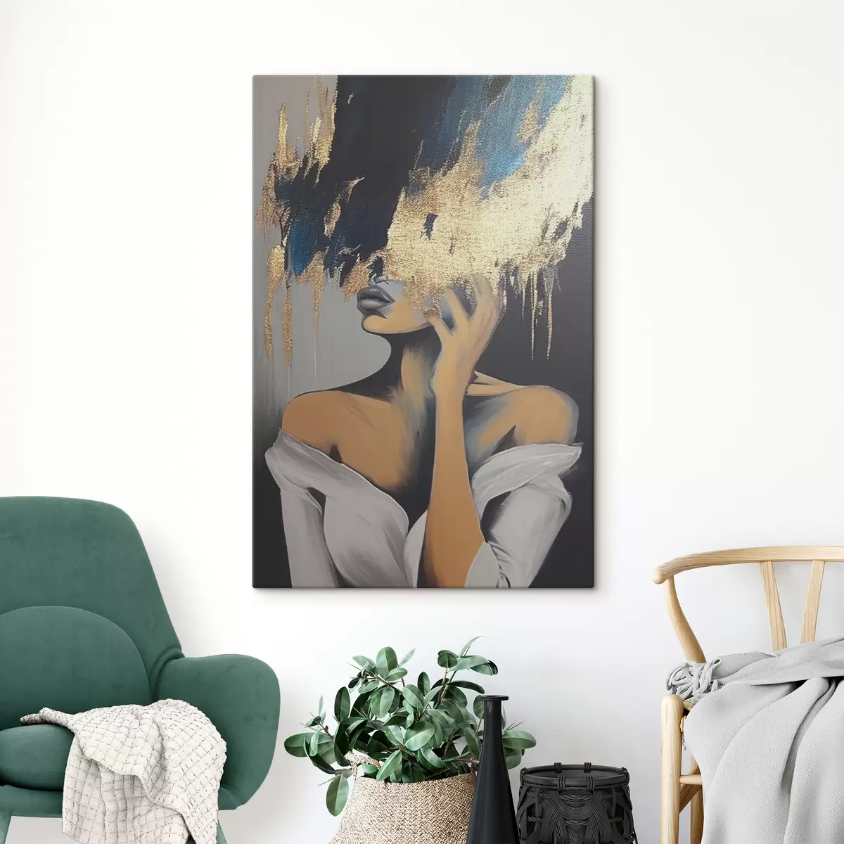 carta da parati Giovane donna con vernice nera sul viso dipinto ad acquerello nr. s34863