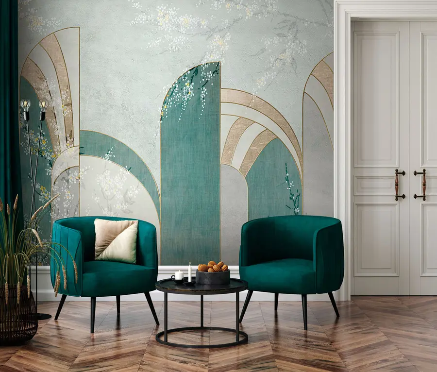 carta da parati Rami floreali che compaiono tra i pannelli nr. u96316