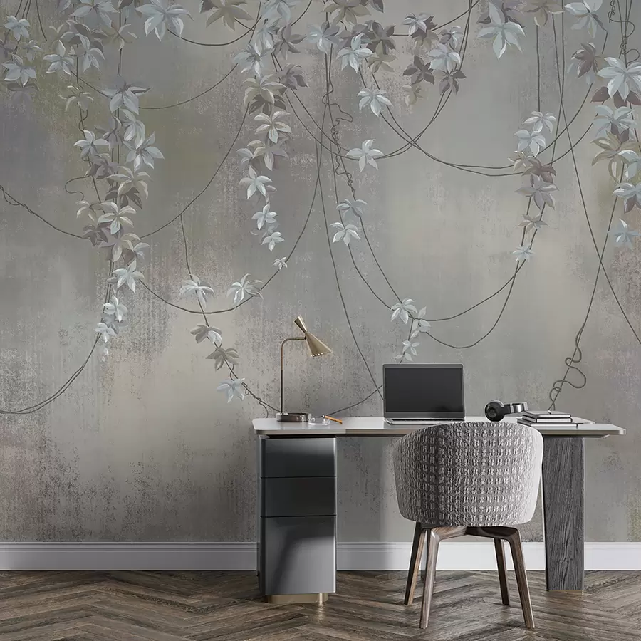 Carta da parati Floreale Rami pendenti con foglie e fiori n. u95926