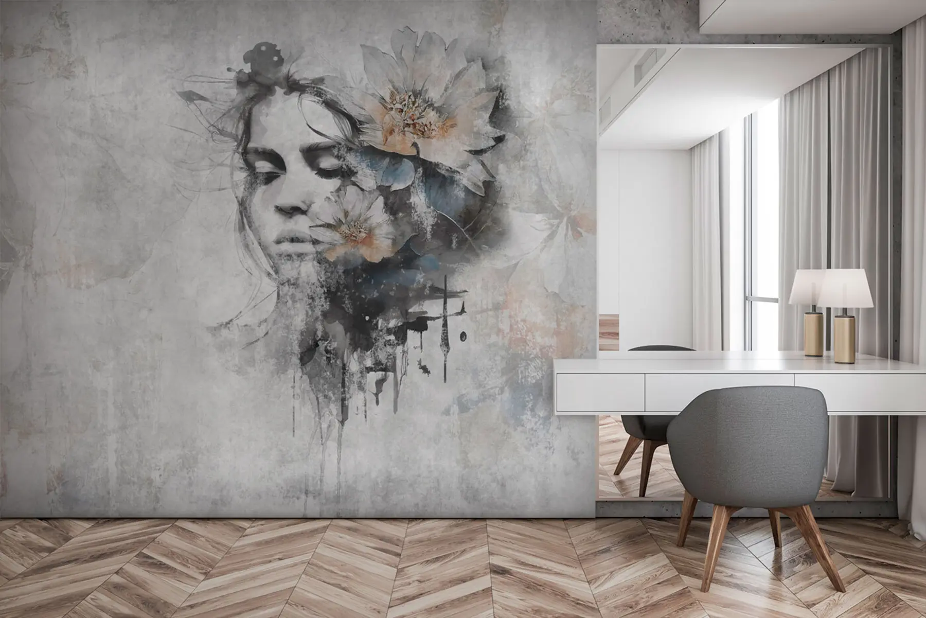 carta da parati Silhouette del volto di una ragazza su un muro di cemento nr. u96118