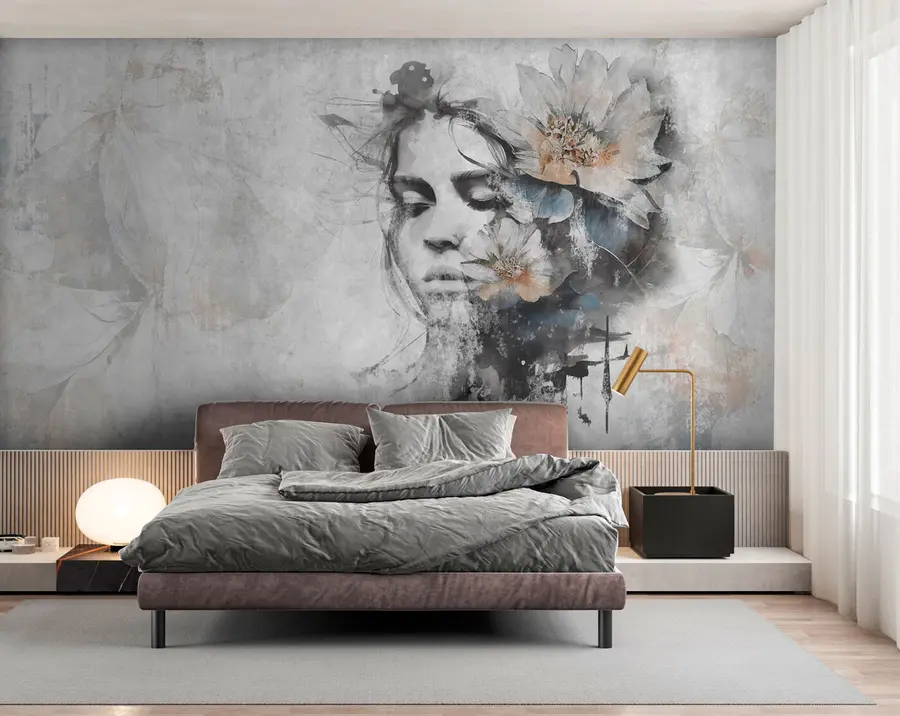 carta da parati Silhouette del volto di una ragazza su un muro di cemento nr. u96118