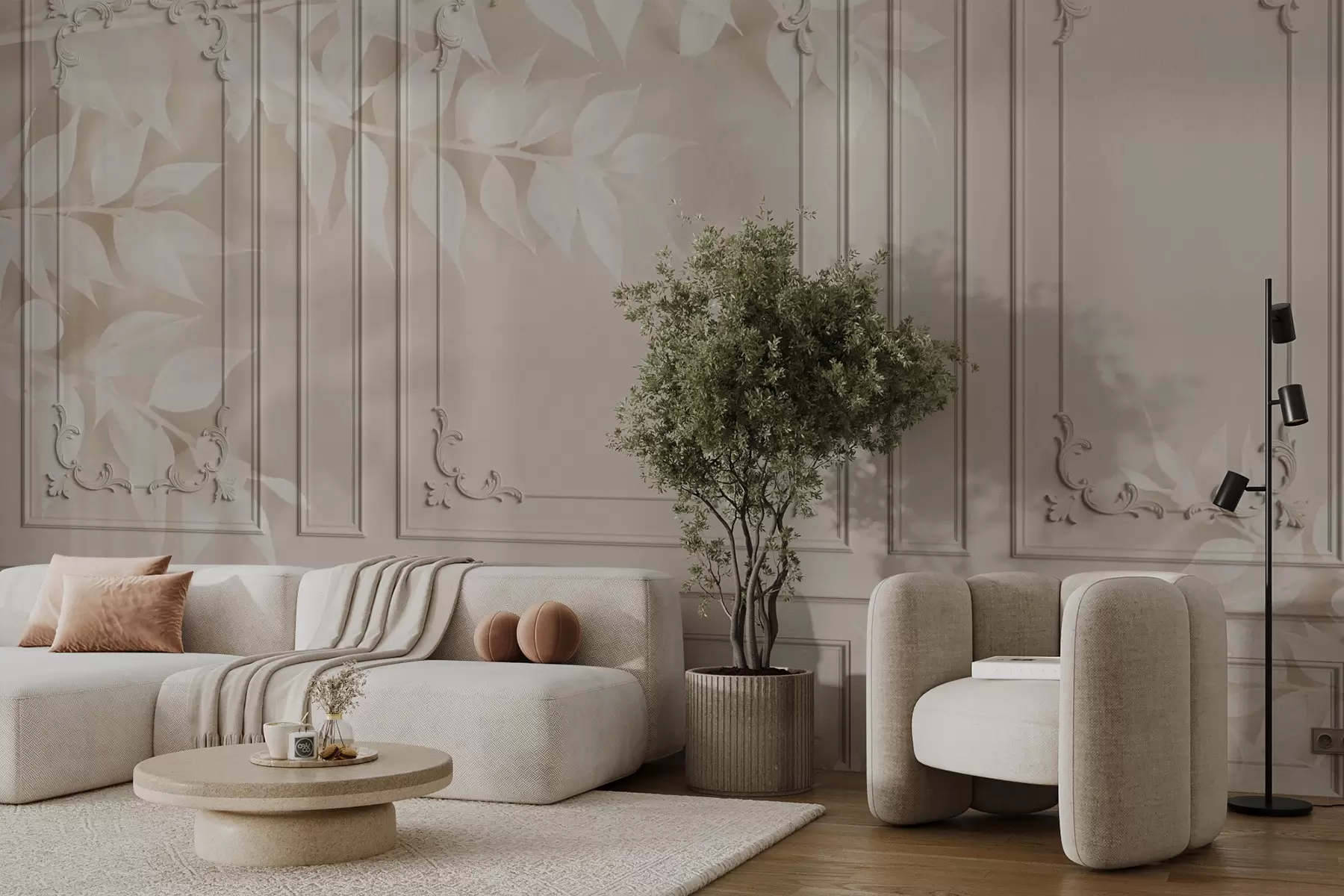 carta da parati Boiserie classica inglese con foglie nr. u96165