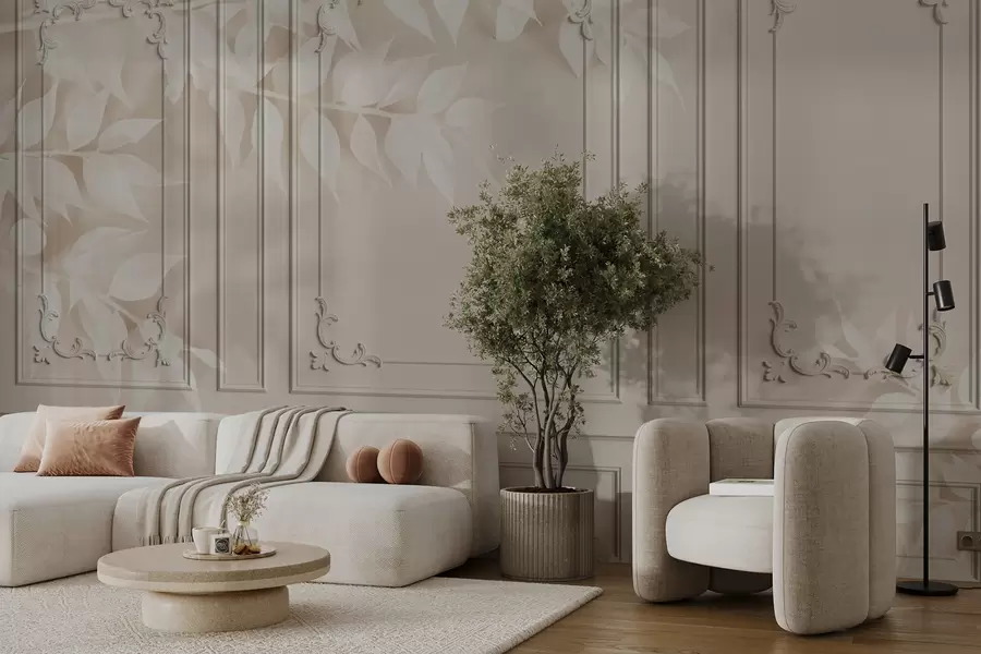 carta da parati Boiserie classica inglese con foglie nr. u96165