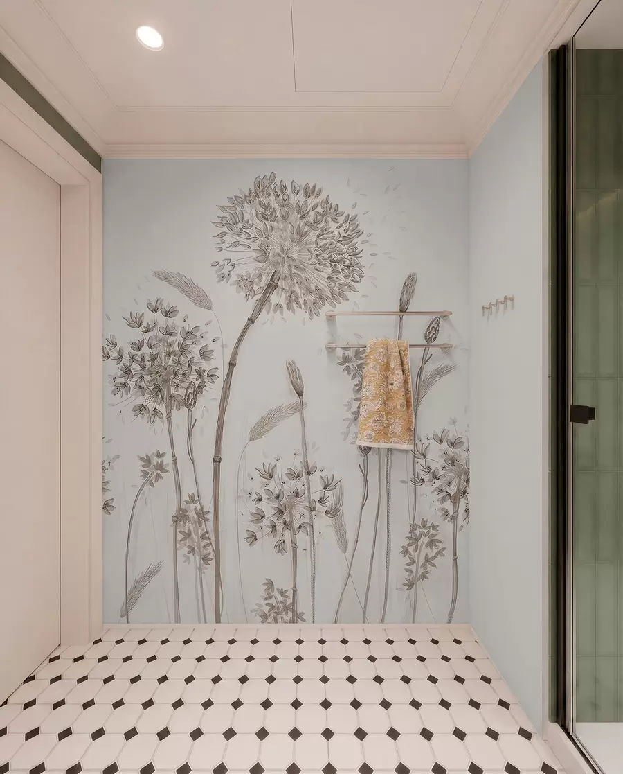 Carta da parati Floreale Grandi fiori di prato di denti di leone minimalismo loft in stile monocromatico n. u96934