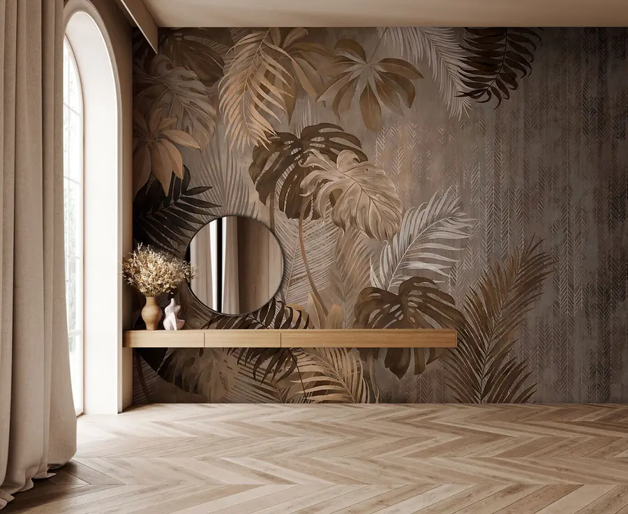 Carta da parati Tropici della Foresta Foglie tropicali in stile grunge n. u97012