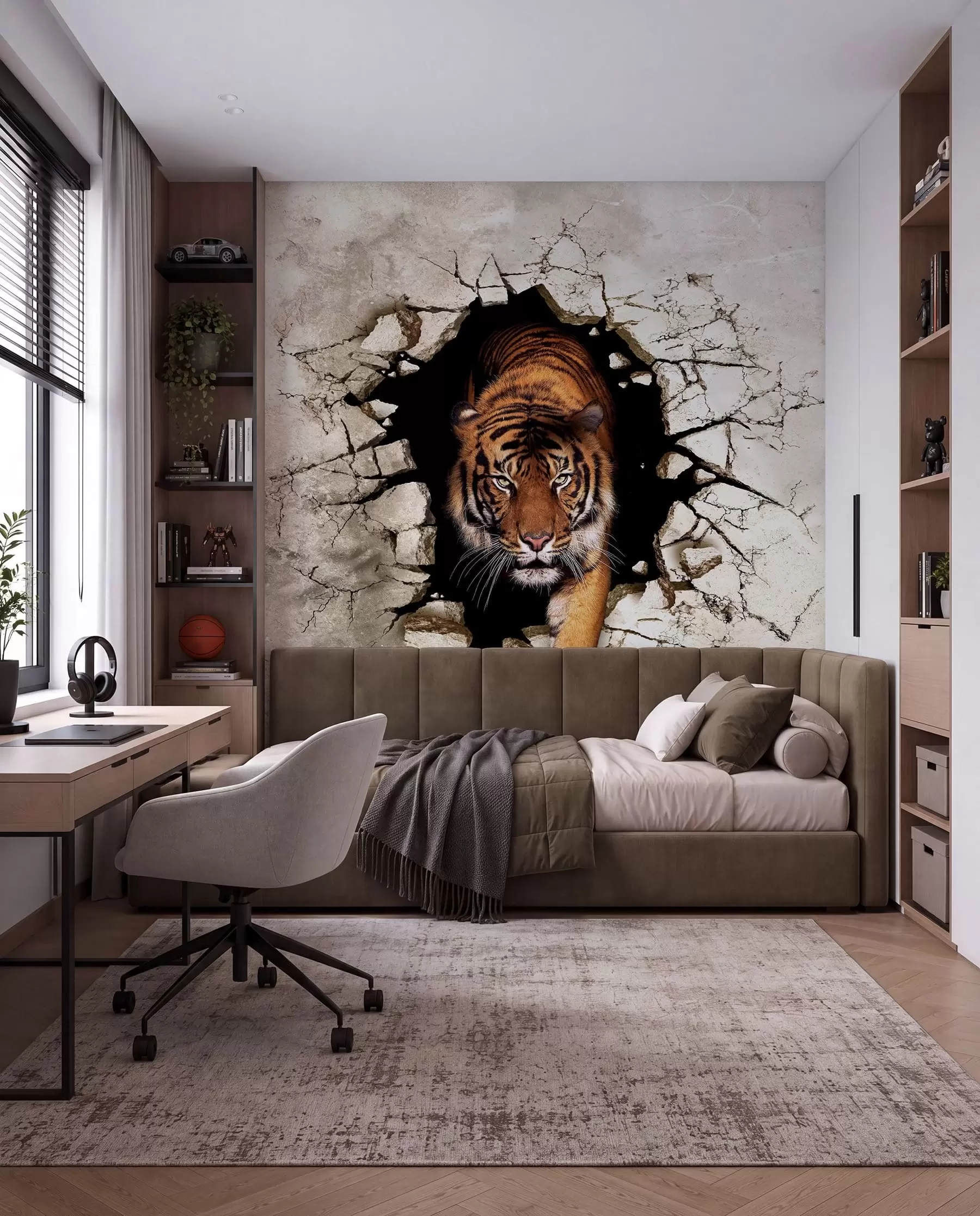 Carta da parati 3D La tigre sfonda il muro 