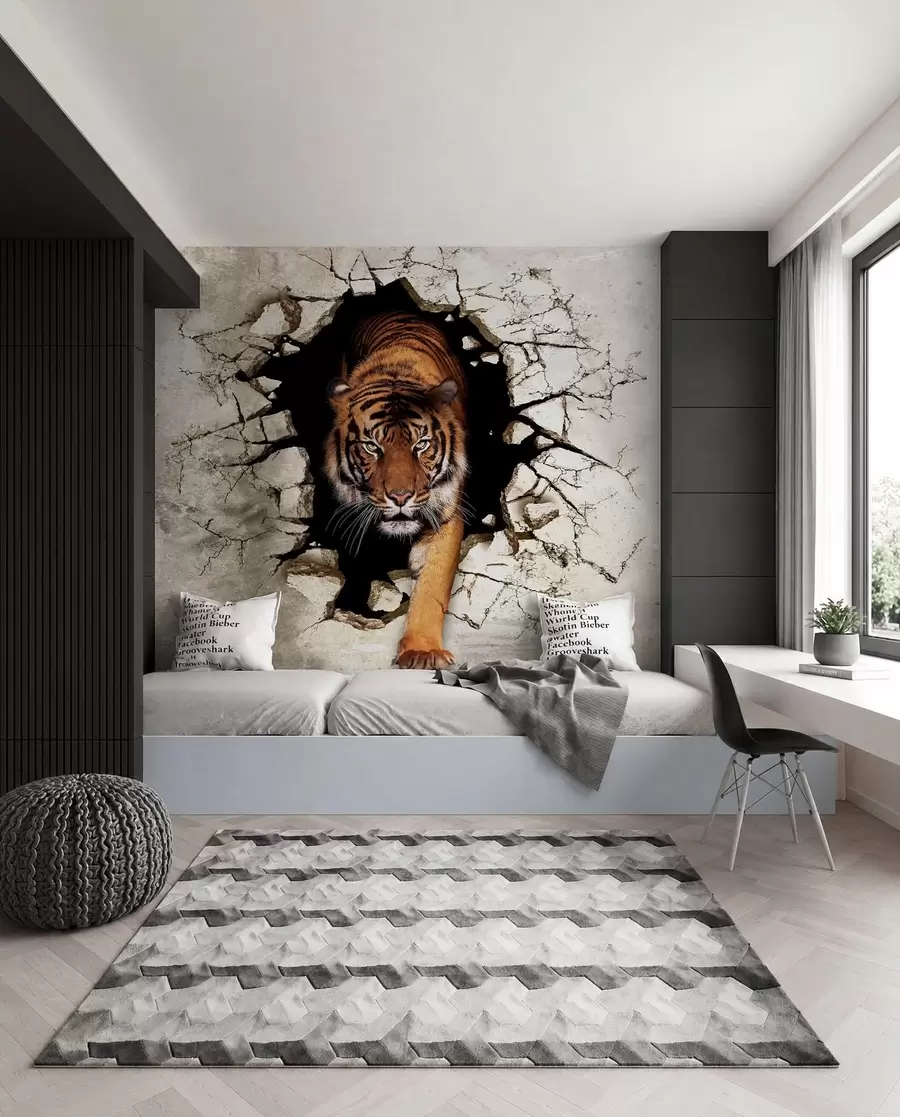 Carta da parati 3D La tigre sfonda il muro 