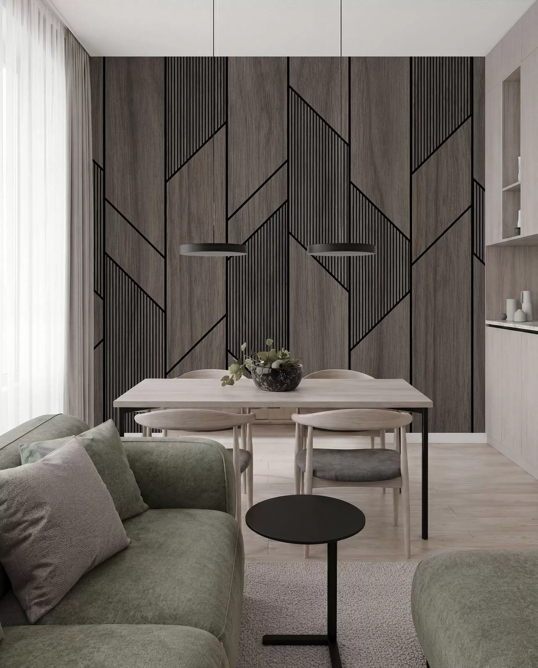 Carta da parati Effetto Legno Pannelli geometrici con struttura in legno n. u97427