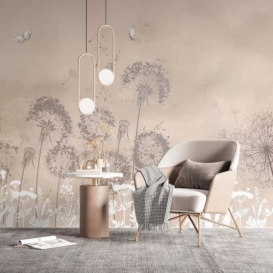 Carta da parati Floreale Modello elegante di fiori di tarassaco dell'acquerello n. u97333