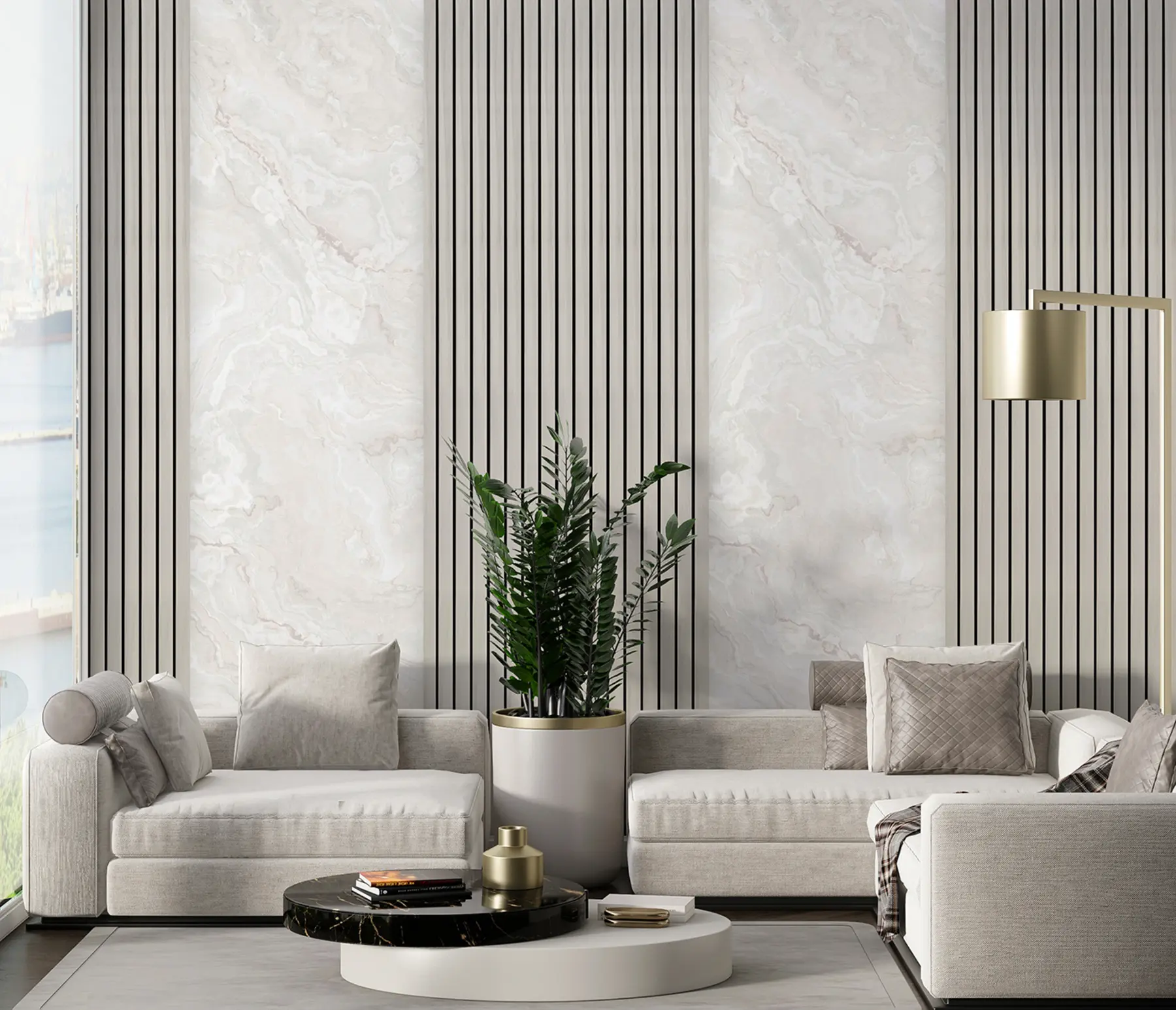 carta da parati Doghe in legno con marmo nr. u97465