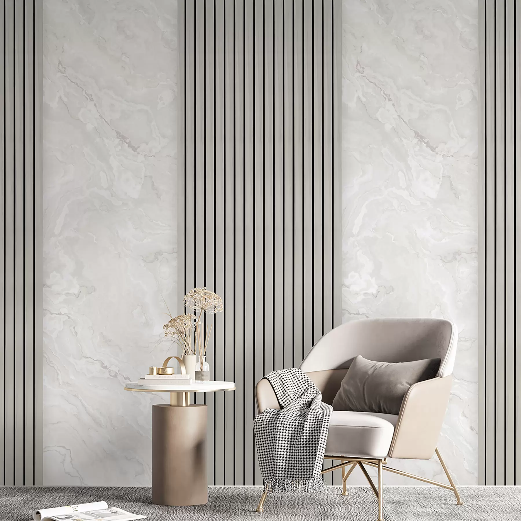 carta da parati Doghe in legno con marmo nr. u97465