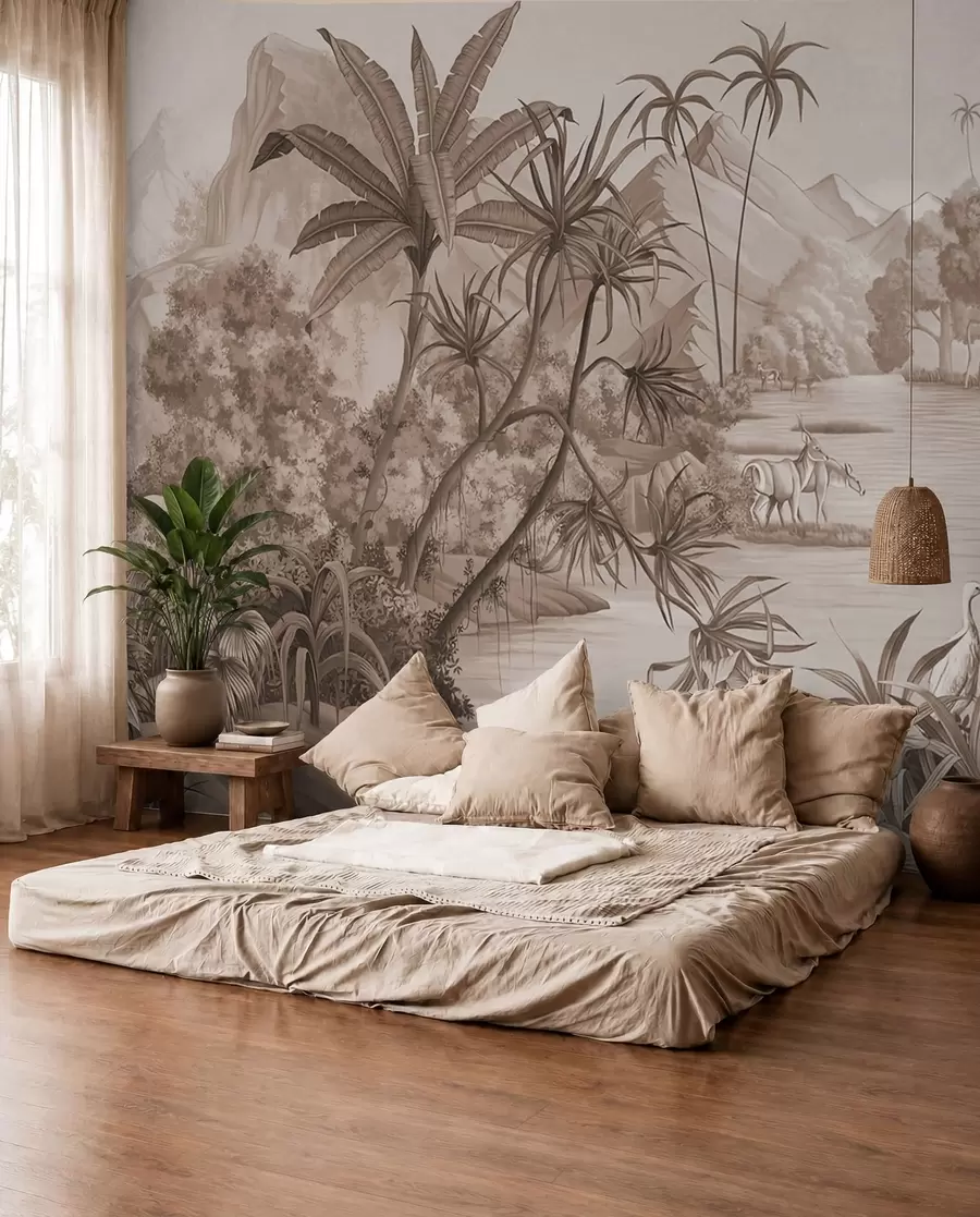 carta da parati Tropici in bianco e nero con colori marroni nr. u59040v1