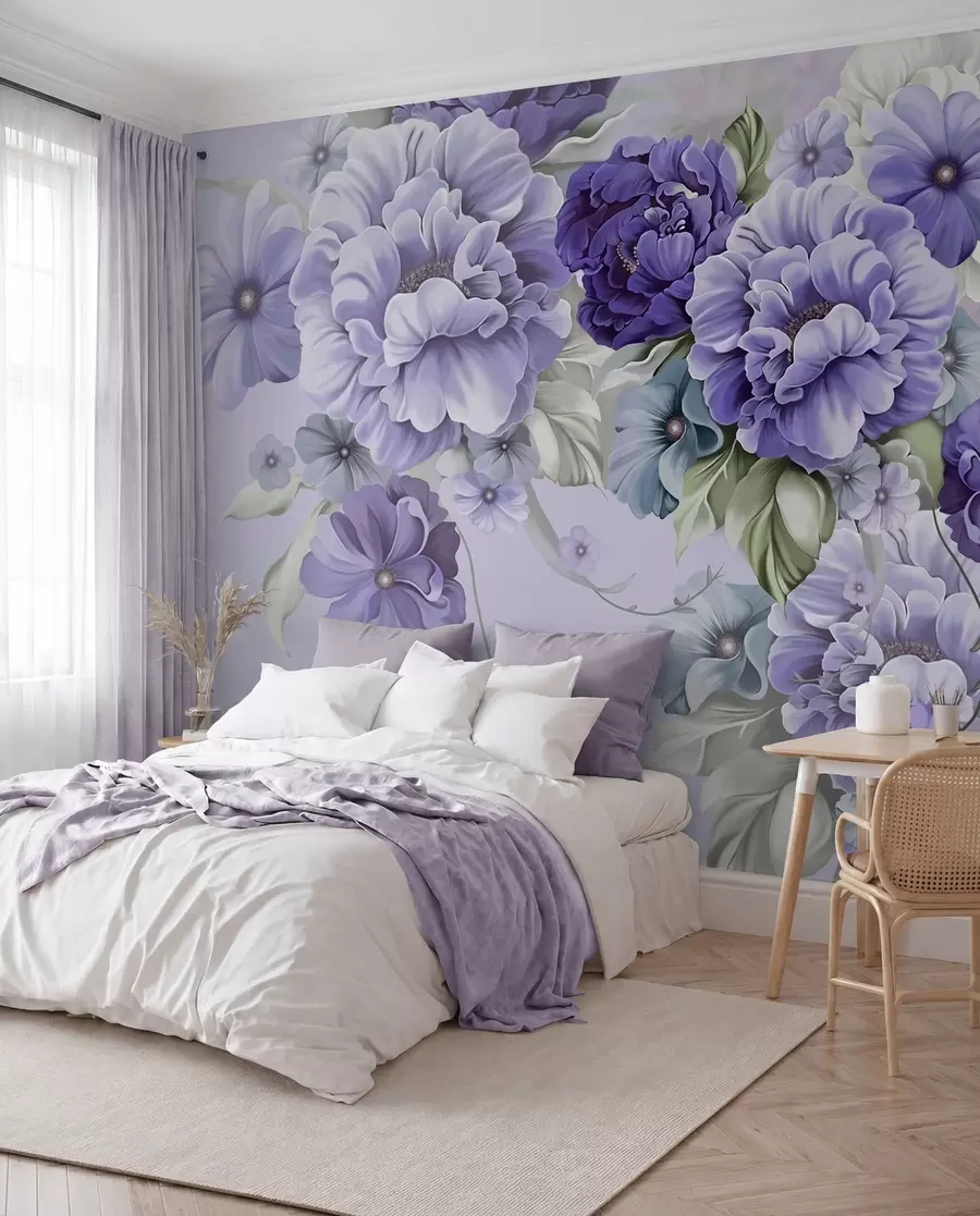 Carta da parati 3D Fiori Delicati fiori blu nei colori del blu n. u59900v2