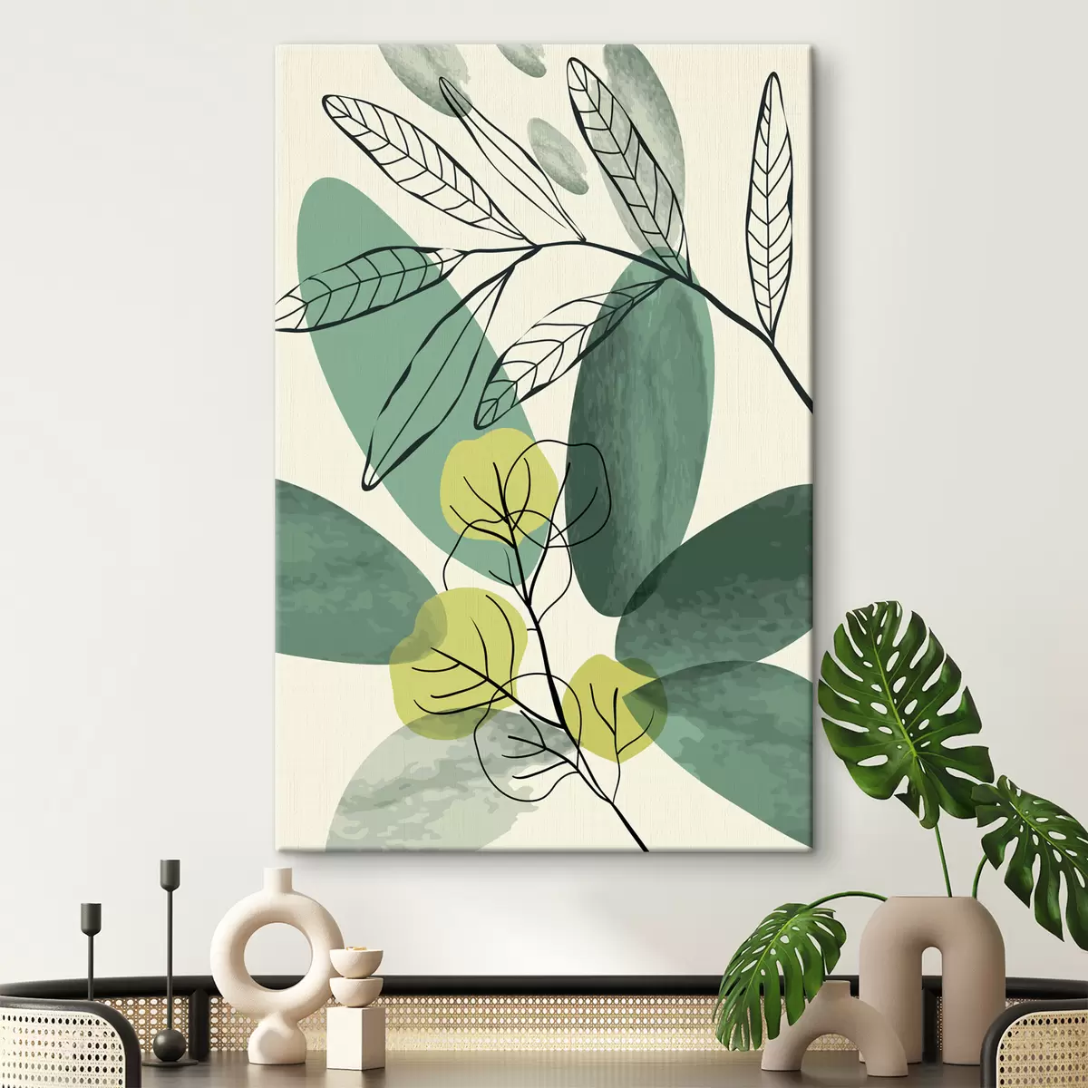 carta da parati Disegno ad acquerello di foglie boho nr. s36106