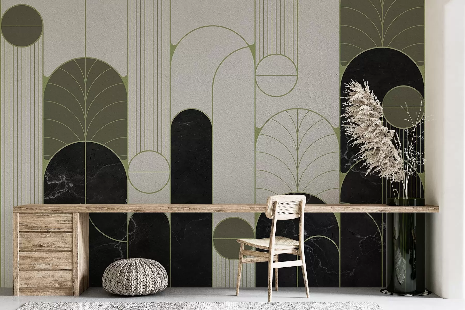 carta da parati Archi in stile Art Déco nei colori verdi nr. u73101v2