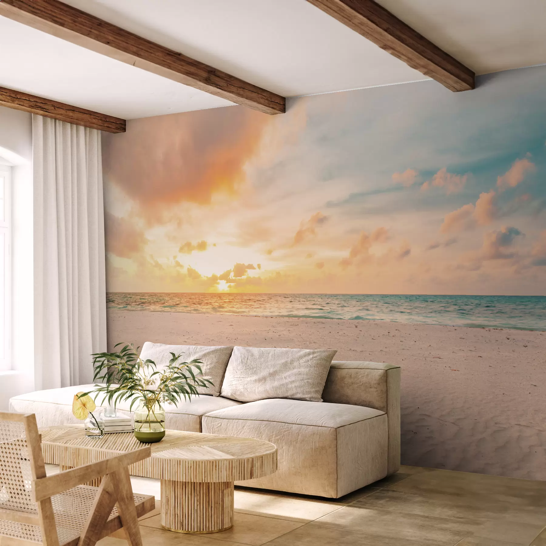 Carta da parati Mare Spiaggia di sabbia bianca mare e onde