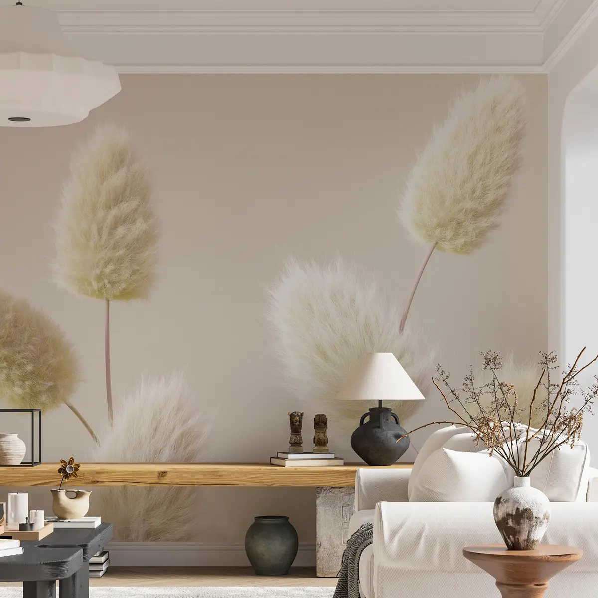 carta da parati Fiori secchi beige di tendenza in stile boho nr. u98432v1