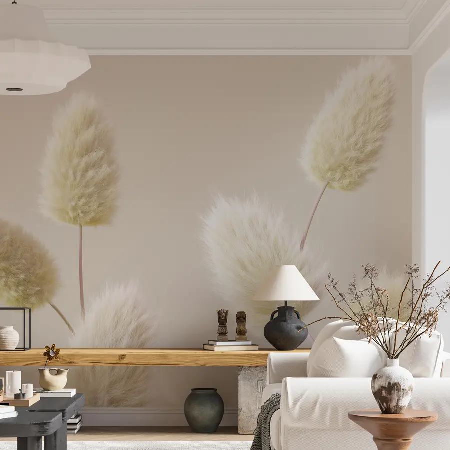 Carta da parati Floreale Fiori secchi beige di tendenza in stile boho n. u98432v1