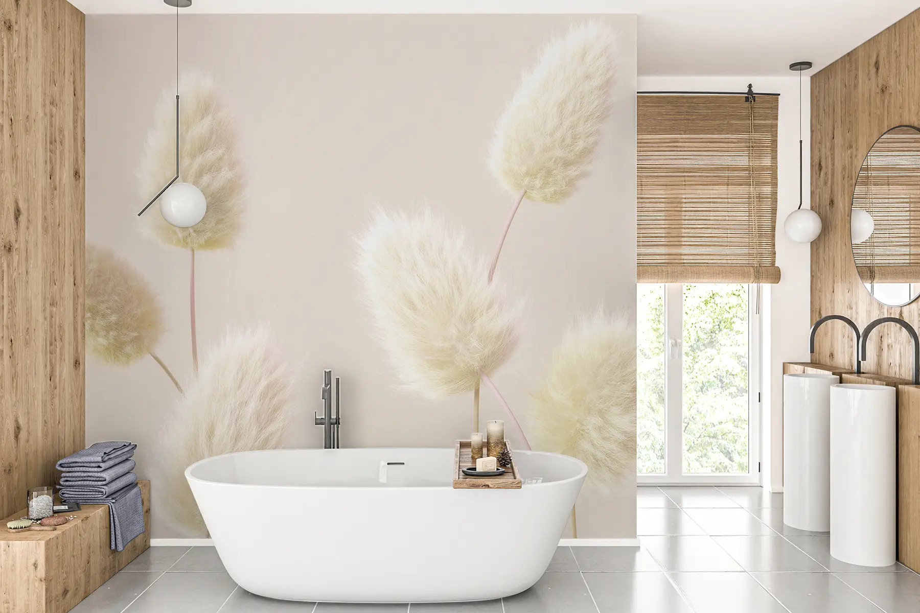 Carta da parati Floreale Fiori secchi beige di tendenza in stile boho n. u98432v1