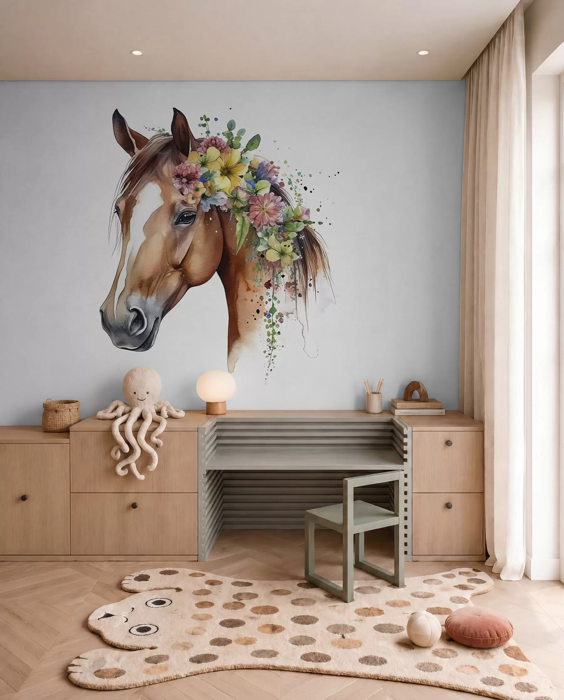 carta da parati Cavallo con corona di fiori nr. u98192