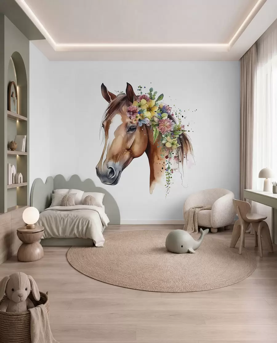 carta da parati Cavallo con corona di fiori nr. u98192