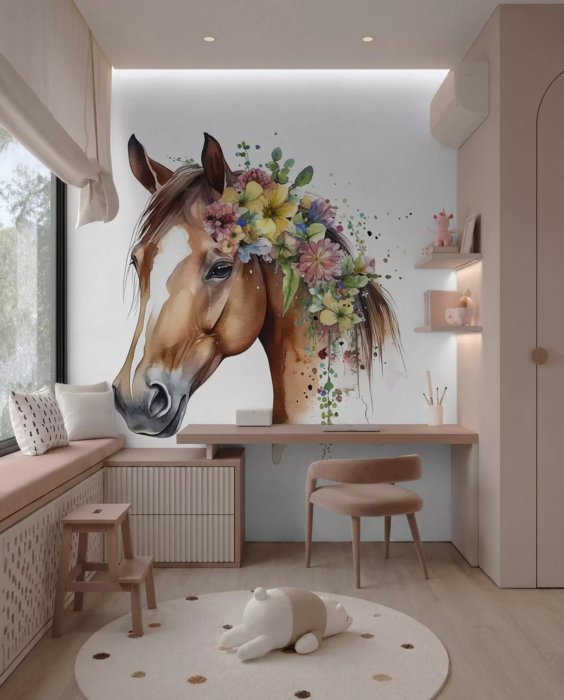 carta da parati Cavallo con corona di fiori nr. u98192