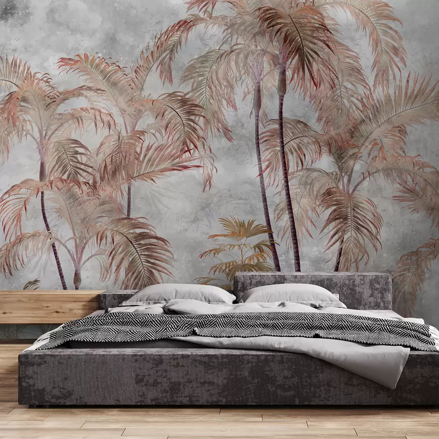 Carta da parati nature Palme tropicali su un muro di cemento 