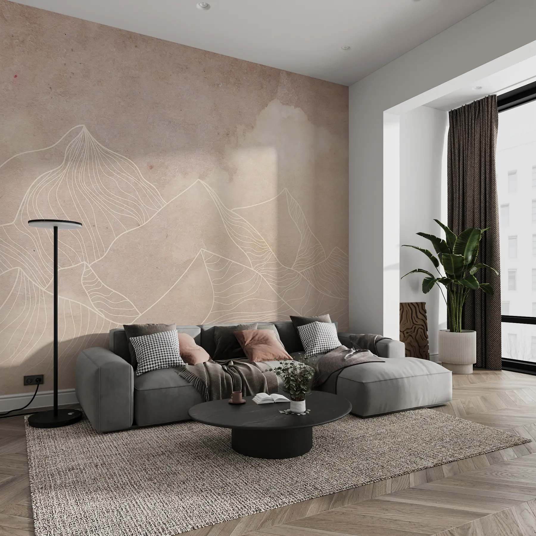 carta da parati Texture grunge con montagne astratte, colore beige, arte a tema natura nr. u98839