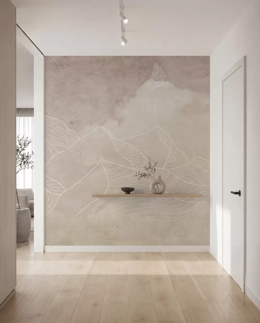carta da parati Texture grunge con montagne astratte, colore beige, arte a tema natura nr. u98839