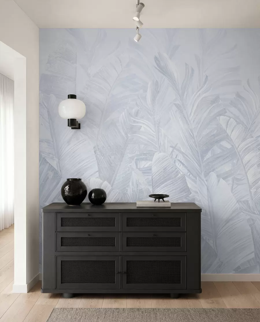 Carta da parati Tropici della Foresta Foglie blu tropicali di tendenza n. u98951v5