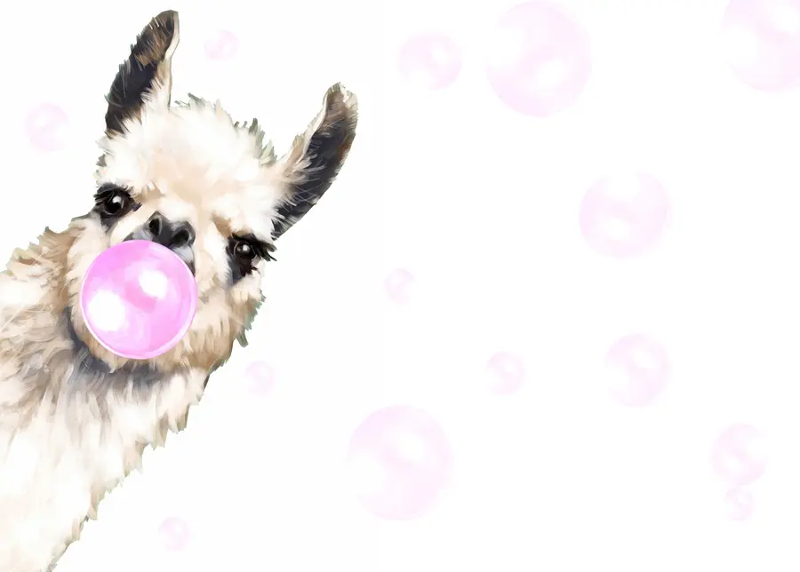 Carta da parati per Bambini Un divertente lama e bolle di sapone rosa 