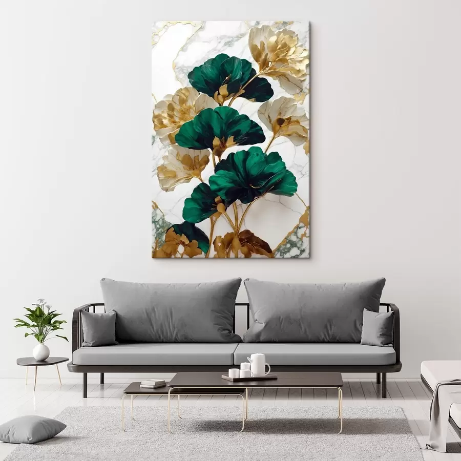 carta da parati Foglie eleganti su sfondo di marmo nr. s36646