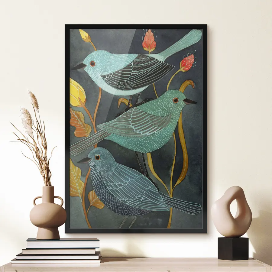 carta da parati Uccelli colorati in mezzo a un fogliame vivace nr. f03061