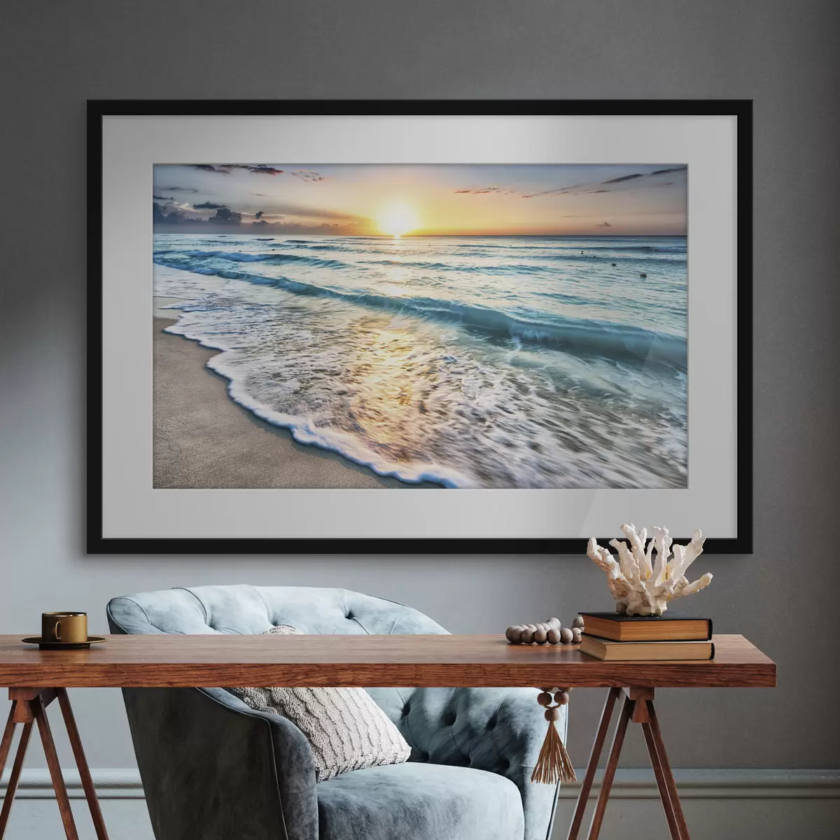 Poster Tramonto sulle onde tranquille dell'oceano f08091