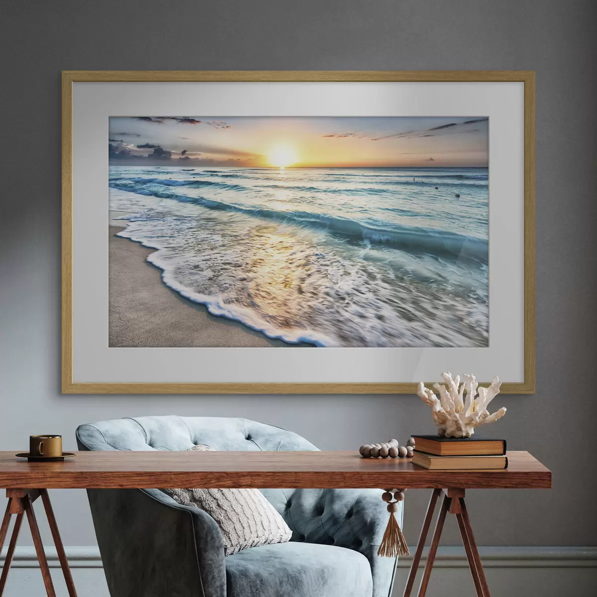 Poster Tramonto sulle onde tranquille dell'oceano f08091