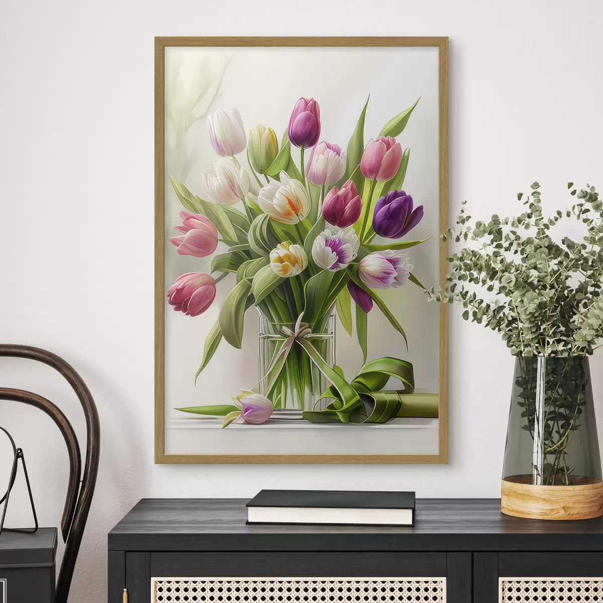 Poster Tulipani colorati in un vaso di vetro f31219
