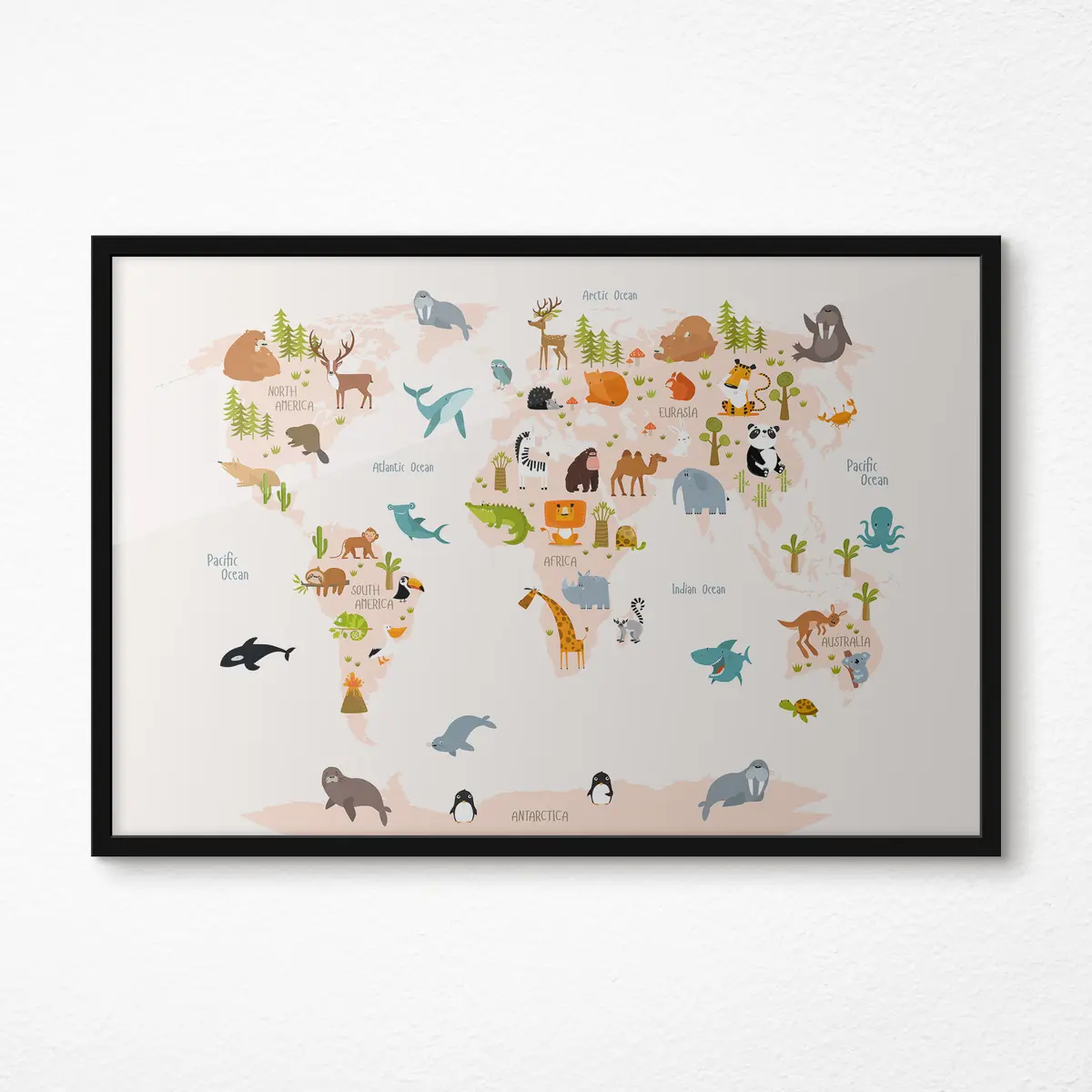 Poster Mappa del mondo degli animali con simpatiche illustrazioni f31807