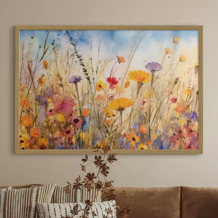 carta da parati Fiori colorati in un campo illuminato dal sole nr. f33634