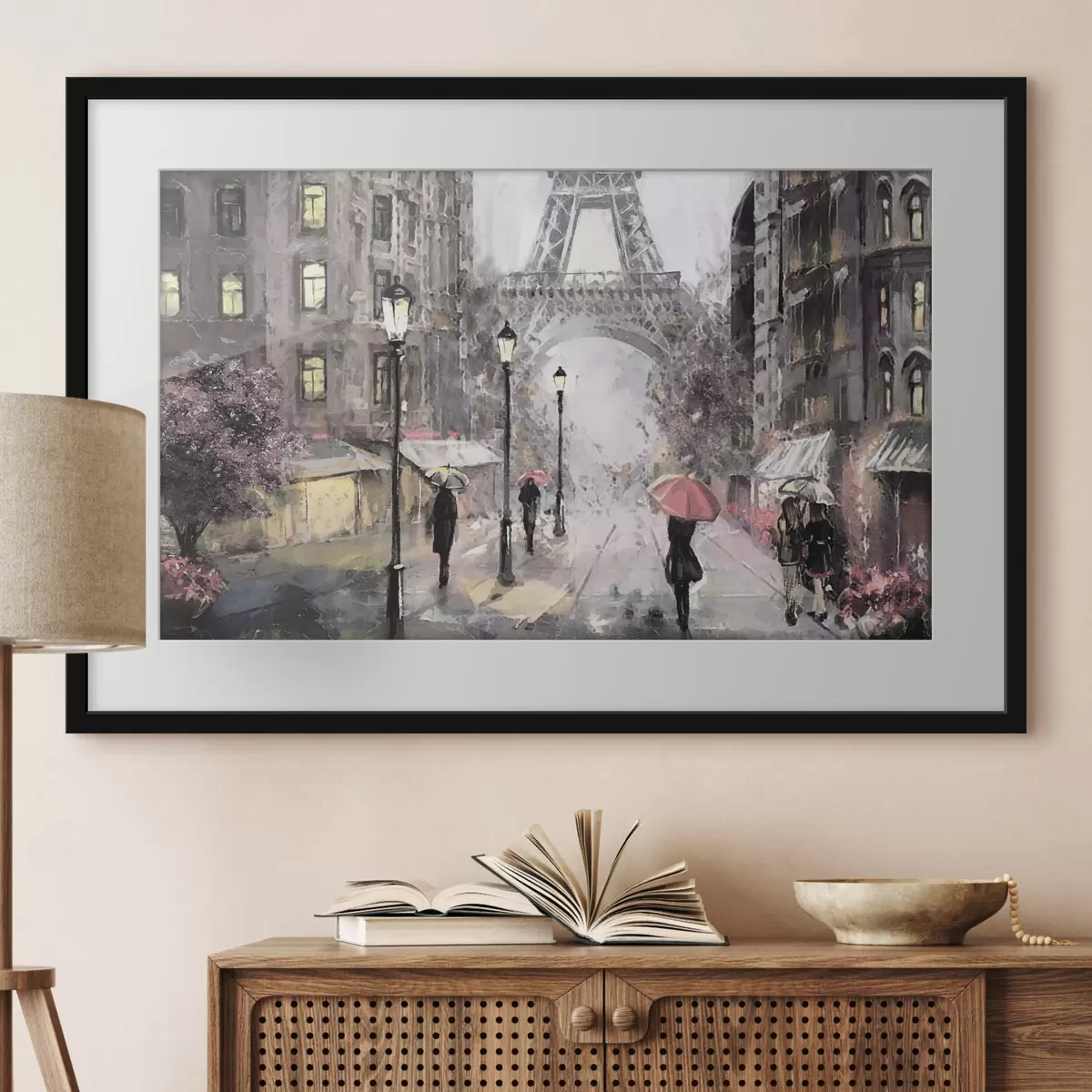 Poster Passeggiata sotto la pioggia vicino alla Torre Eiffel f33719