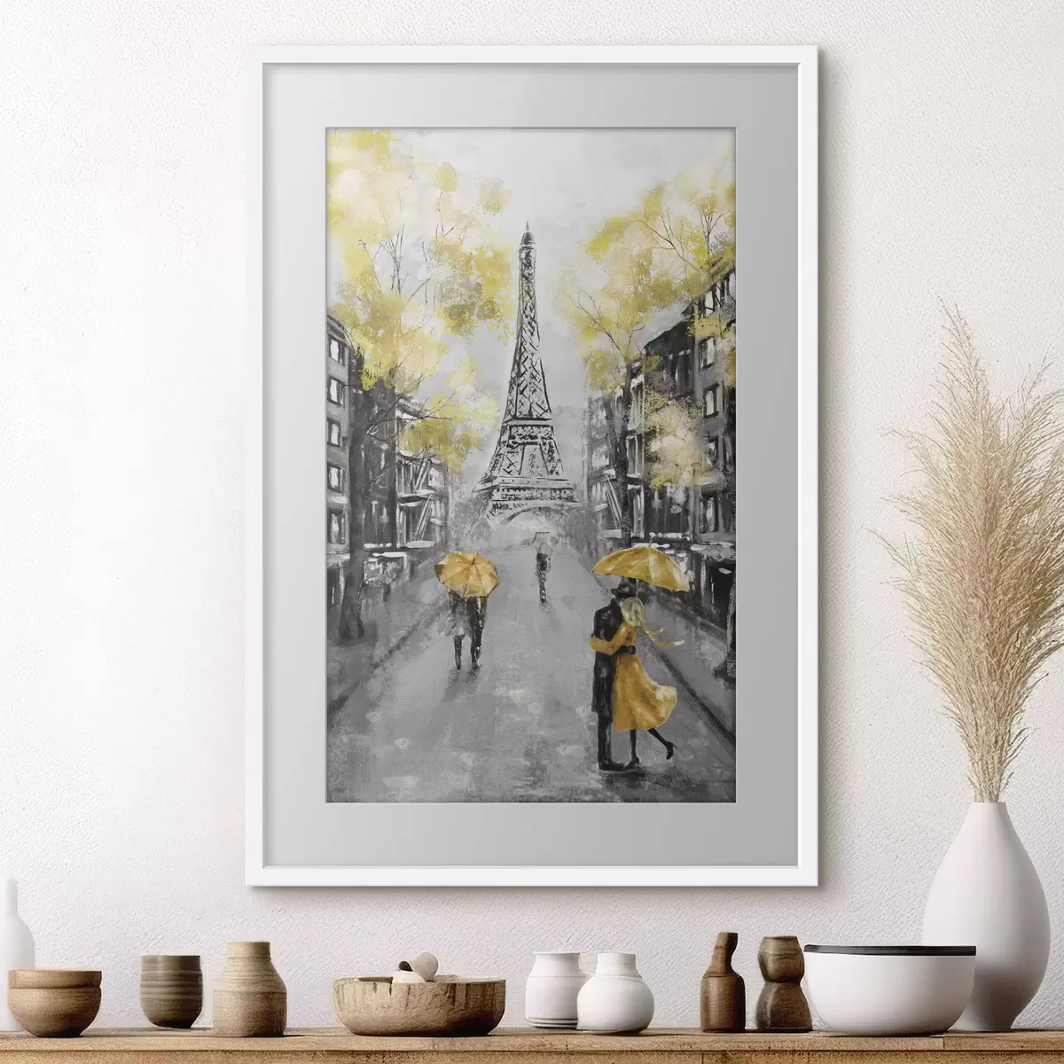 Poster Parigi sotto ombrelli gialli f34592