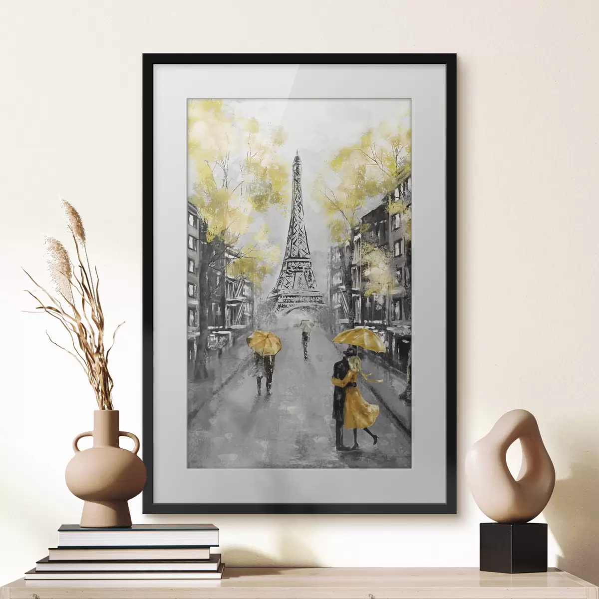 Poster Parigi sotto ombrelli gialli f34592